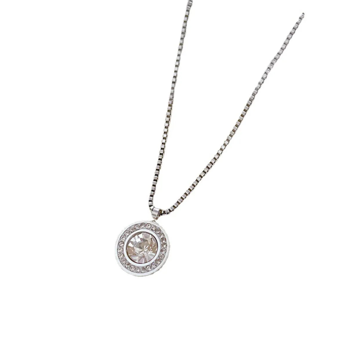 Casual Simple Style Round Titanium Steel Plating Inlay Zircon Pendant Necklace