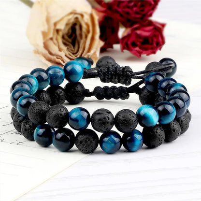 Casual Simple Style Round Volcanic Rock Tiger Eye Beaded Bracelets