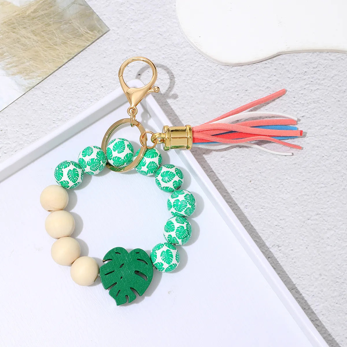 Casual Simple Style Round Wood Beaded Keychain