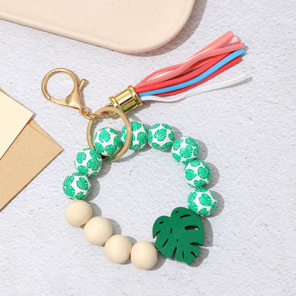 Casual Simple Style Round Wood Beaded Keychain