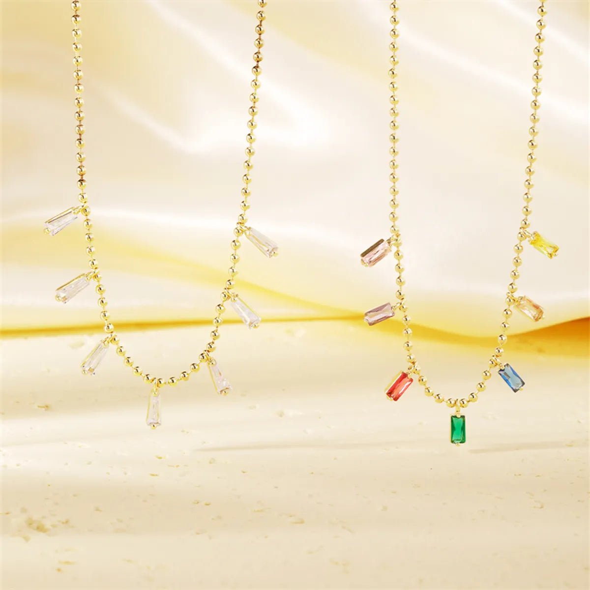 Casual Simple Style Shiny Colorful Copper Plating Inlay Zircon Gold Plated Necklace