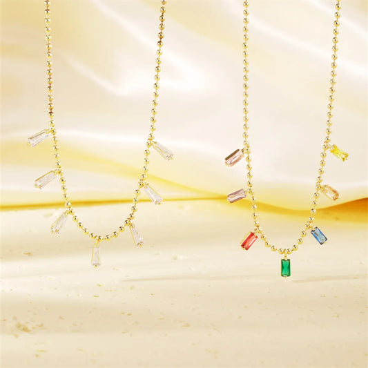 Casual Simple Style Shiny Colorful Copper Plating Inlay Zircon Gold Plated Necklace