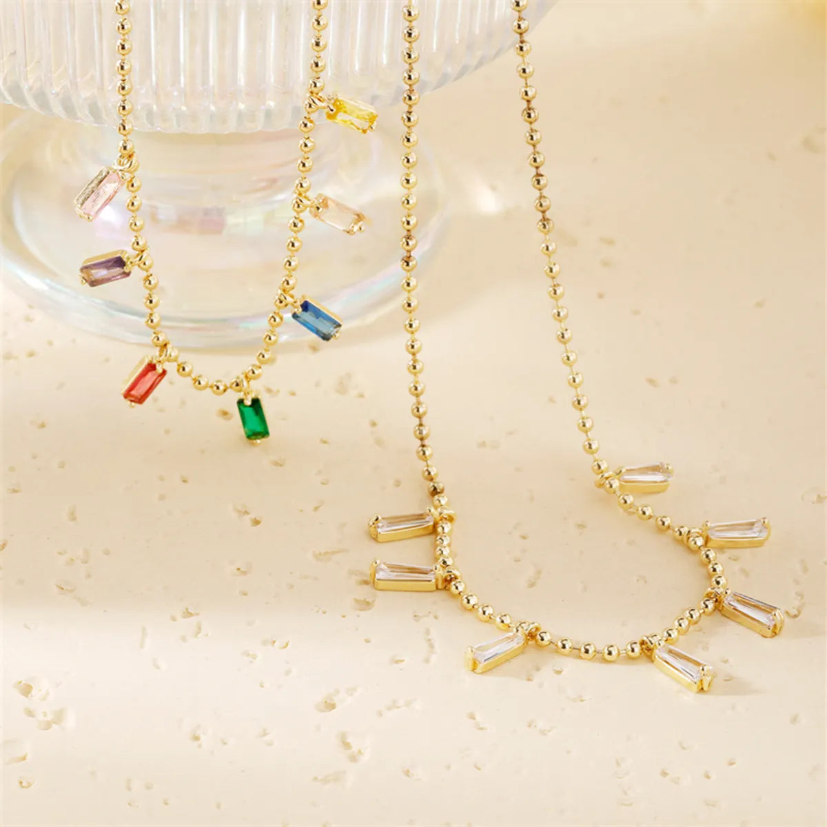 Casual Simple Style Shiny Colorful Copper Plating Inlay Zircon Gold Plated Necklace