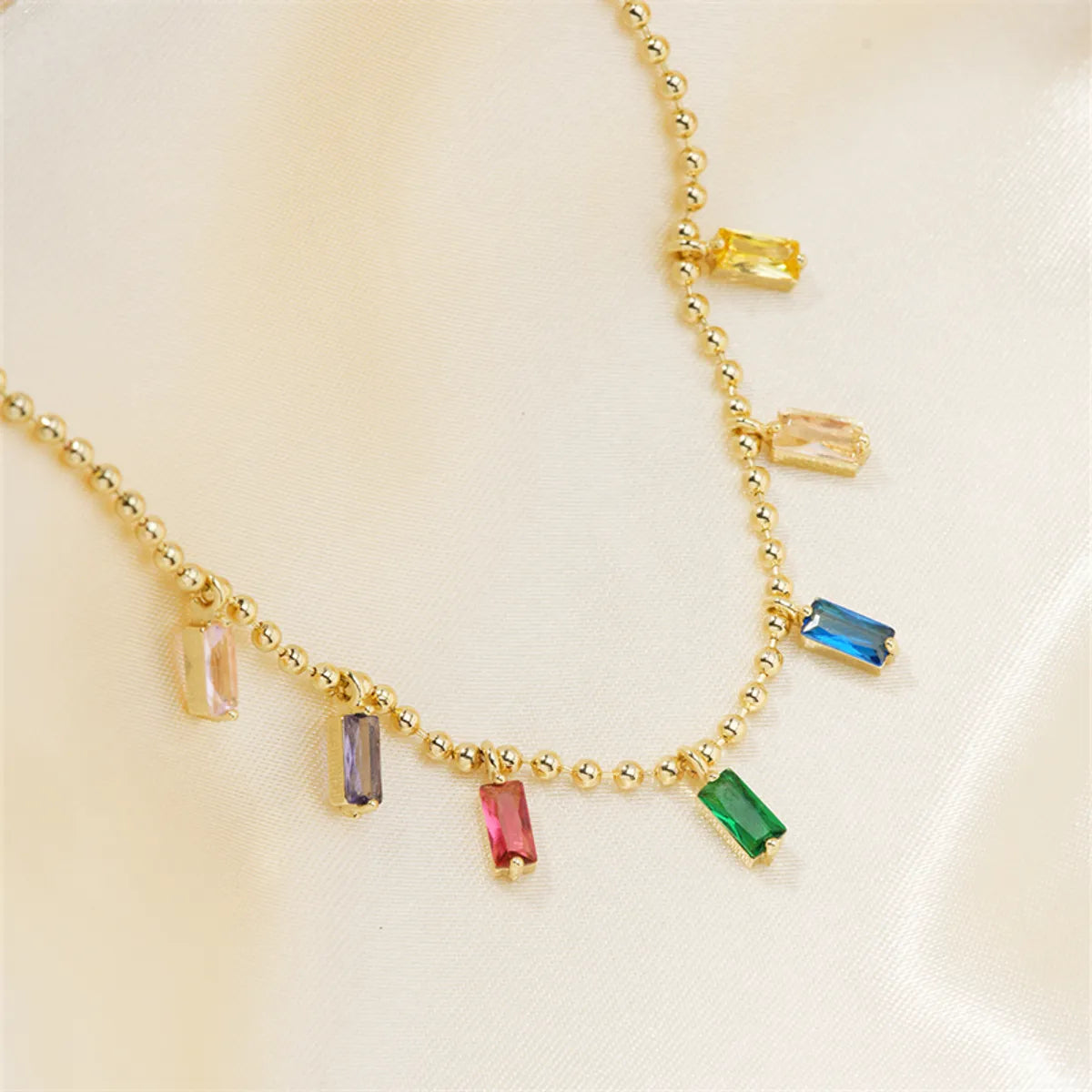 Casual Simple Style Shiny Colorful Copper Plating Inlay Zircon Gold Plated Necklace