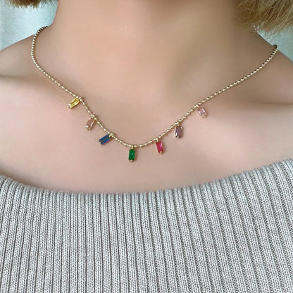 Casual Simple Style Shiny Colorful Copper Plating Inlay Zircon Gold Plated Necklace