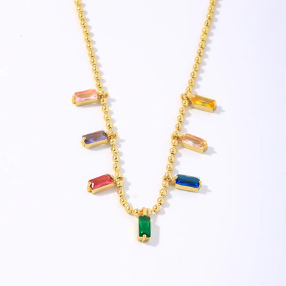 Casual Simple Style Shiny Colorful Copper Plating Inlay Zircon Gold Plated Necklace