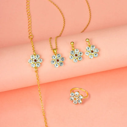 Casual Simple Style Shiny Round Flower Alloy Inlay Rhinestones Women'S Jewelry Set