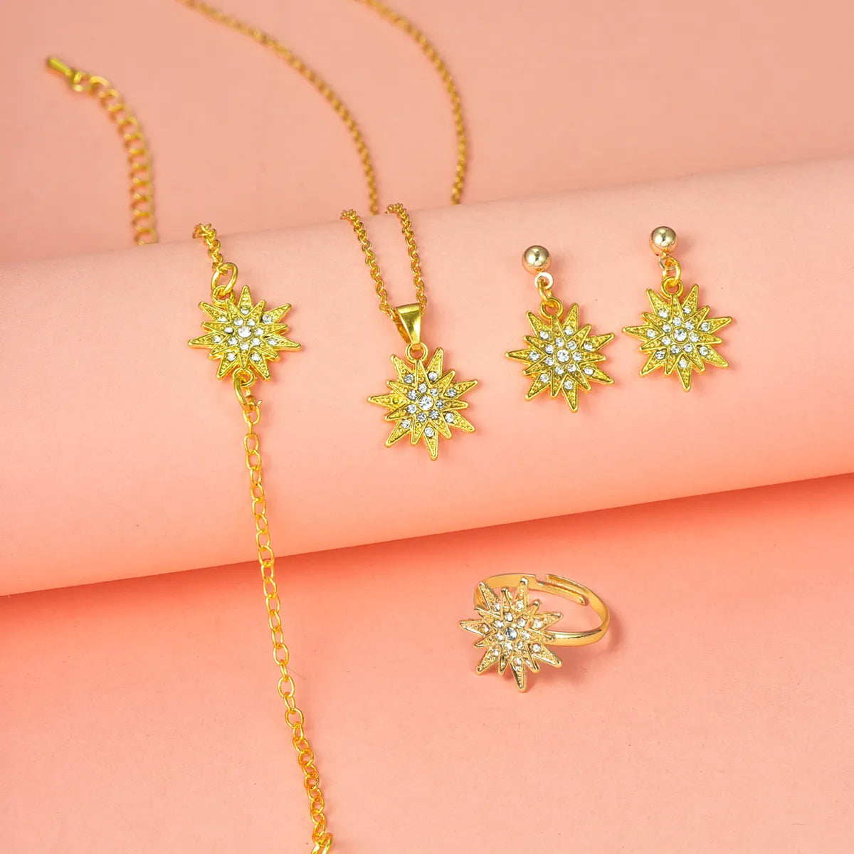 Casual Simple Style Shiny Round Flower Alloy Inlay Rhinestones Women'S Jewelry Set