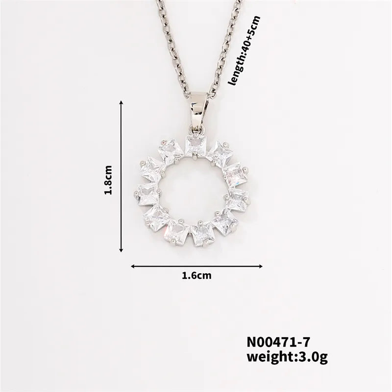 304 Stainless Steel Copper Casual Simple Style Shiny Plating Inlay Round Square Zircon Earrings Necklace