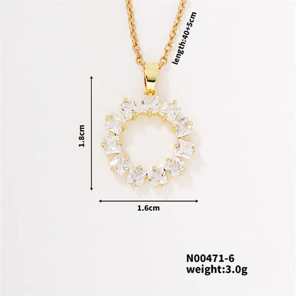 304 Stainless Steel Copper Casual Simple Style Shiny Plating Inlay Round Square Zircon Earrings Necklace