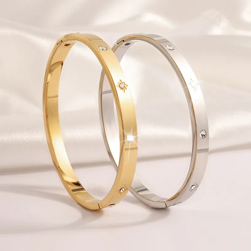 Casual Simple Style Solid Color 304 Stainless Steel Zircon Bangle In Bulk