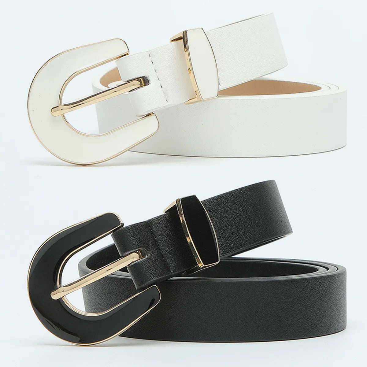 Casual Simple Style Solid Color Pu Leather Alloy Women'S Leather Belts