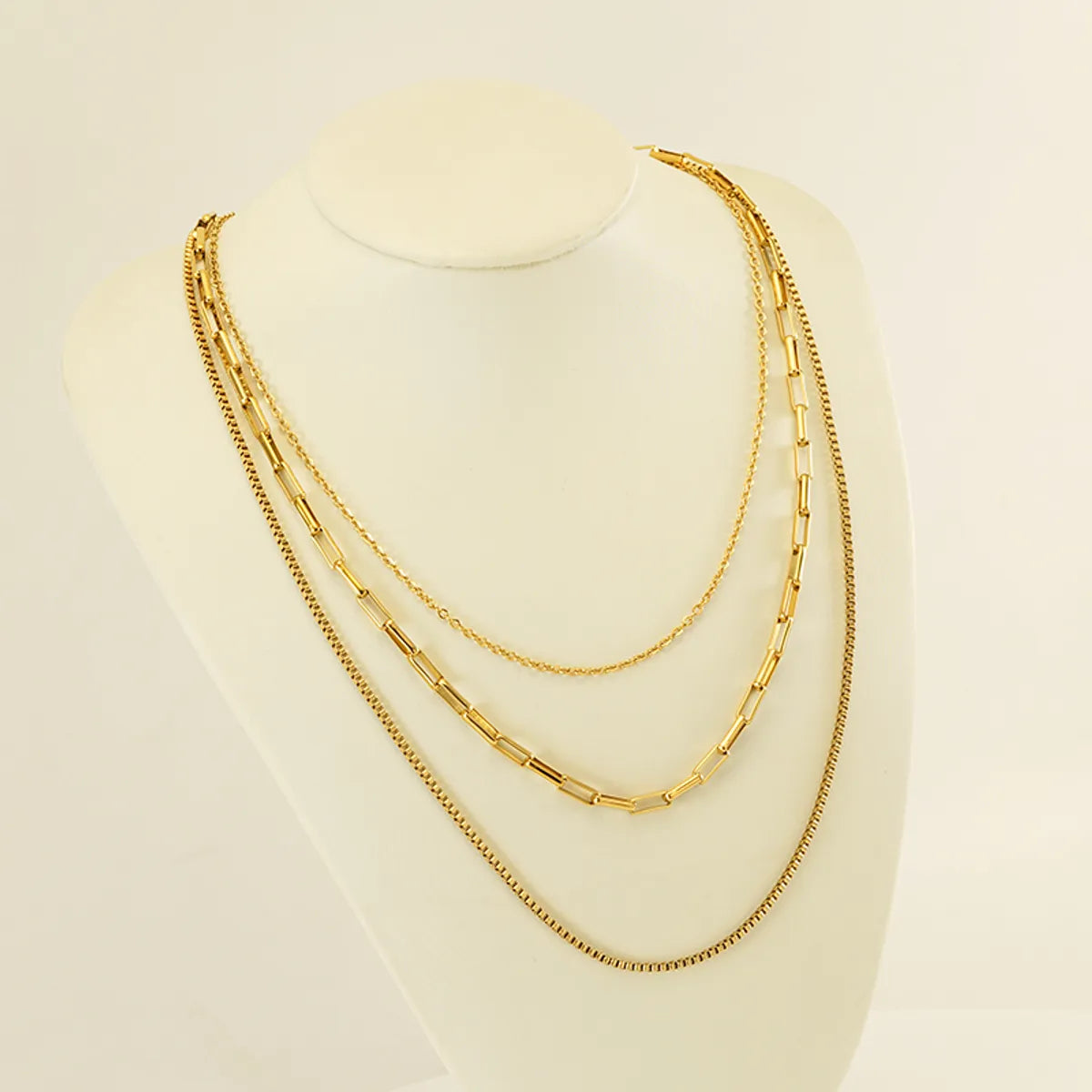 304 Stainless Steel 18K Gold Plated Casual Simple Style Layered Plating Solid Color Titanium Steel Layered Necklaces