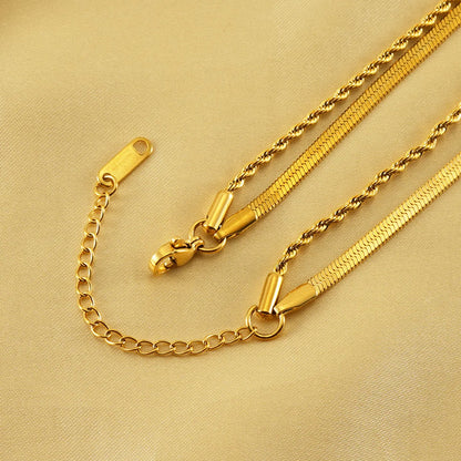 Casual Simple Style Solid Color Stainless Steel Layered Plating 18k Gold Plated Layered Necklaces