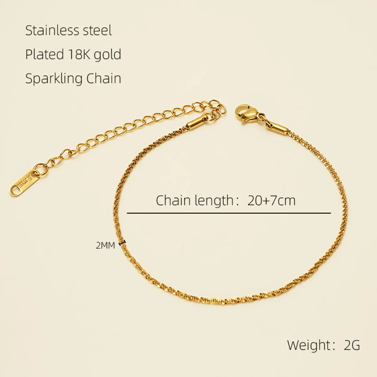 Casual Simple Style Solid Color 304 Stainless Steel Plating Titanium Steel 18K Gold Plated Women'S Anklet