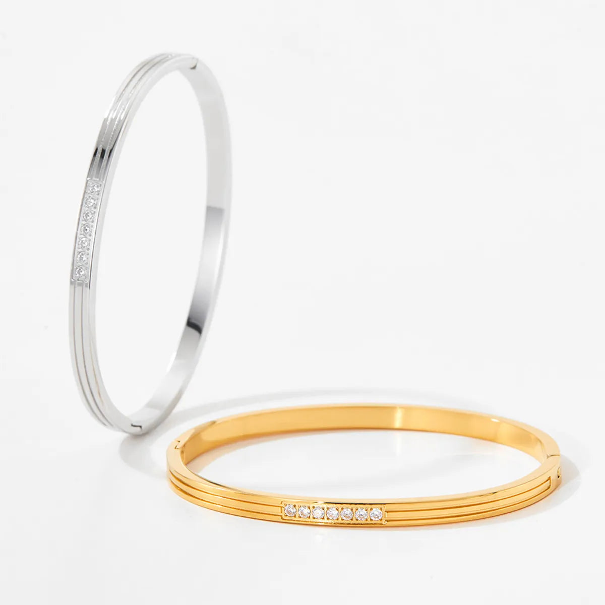 Casual Simple Style Solid Color 304 Stainless Steel 16K Gold Plated White Gold Plated Gold Plated Zircon Bangle In Bulk