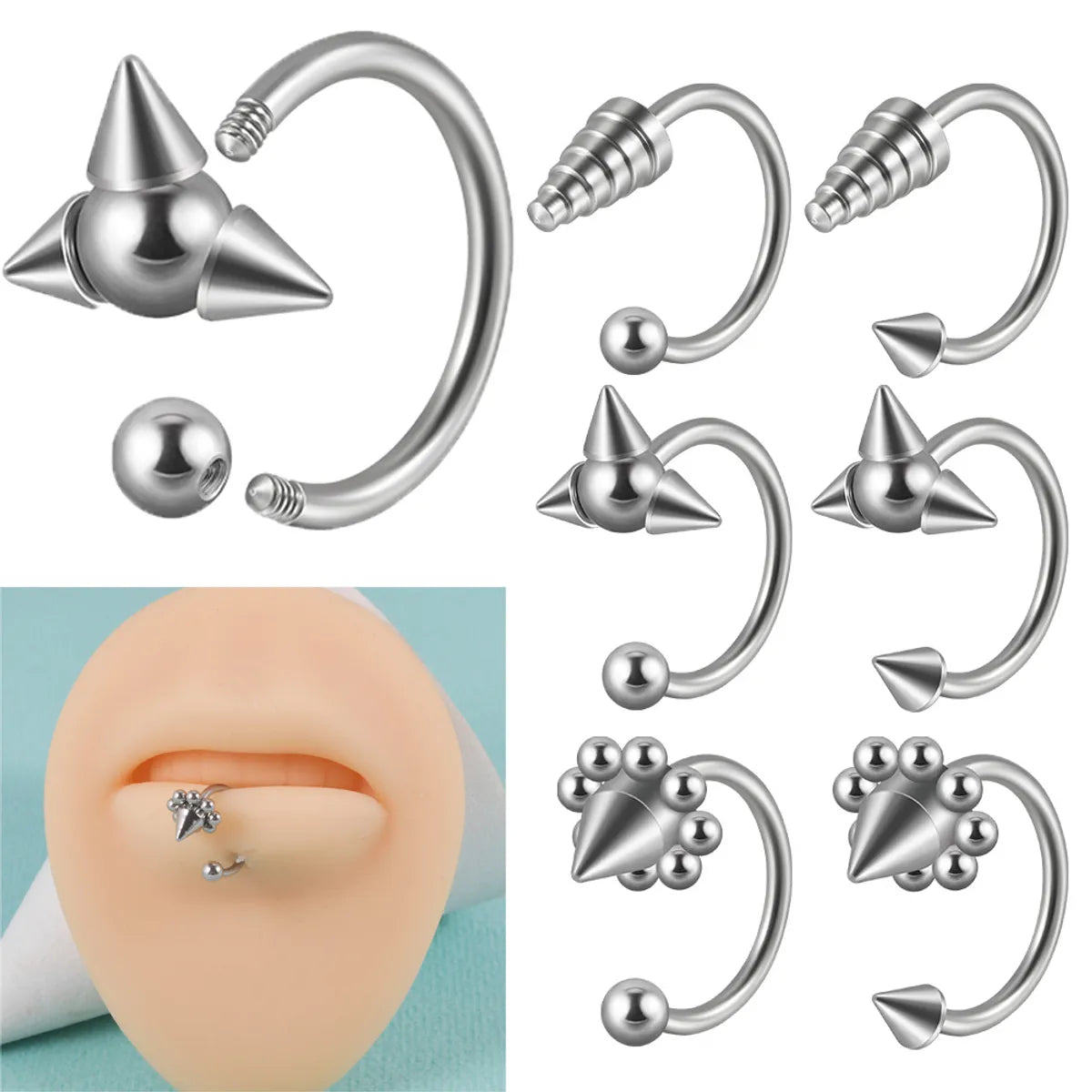 Casual Simple Style Solid Color Stainless Steel Plating Silver Plated Lip Stud