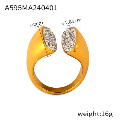 Casual Simple Style Solid Color Titanium Steel 18K Gold Plated Rhinestones Rings In Bulk