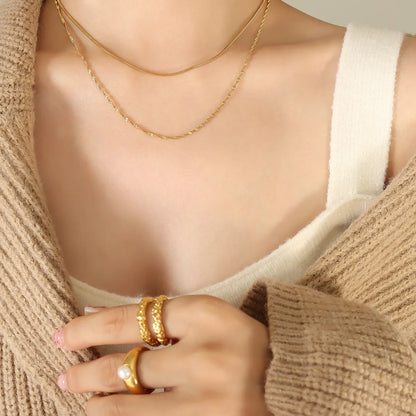 Casual Simple Style Solid Color Titanium Steel Plating 18k Gold Plated Layered Necklaces