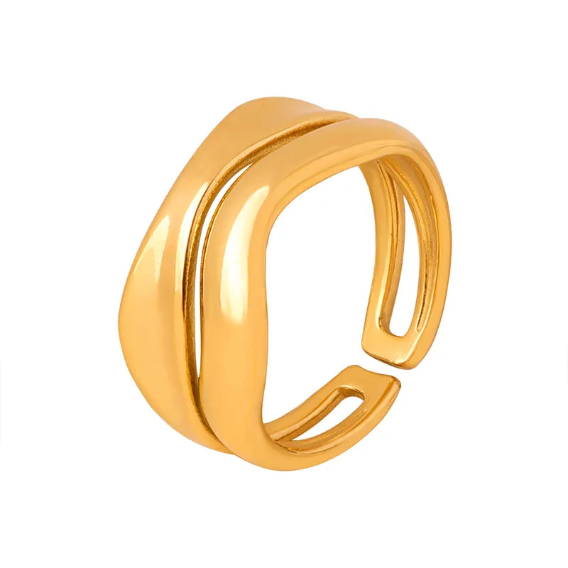 Wholesale Jewelry Casual Simple Style Solid Color Titanium Steel 18K Gold Plated Plating Hollow Out Open Rings