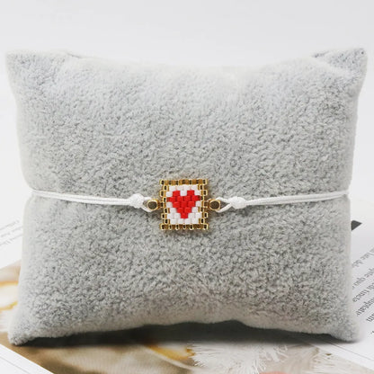 Casual Simple Style Square Heart Shape Glass Rope Wholesale Bracelets