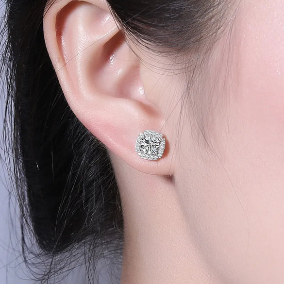 Casual Simple Style Square Sterling Silver Moissanite Zircon Ear Studs In Bulk