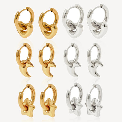 1 Pair Casual Simple Style Star Moon Heart Shape Plating 304 Stainless Steel 16K Gold Plated White Gold Plated Gold Plated Earrings