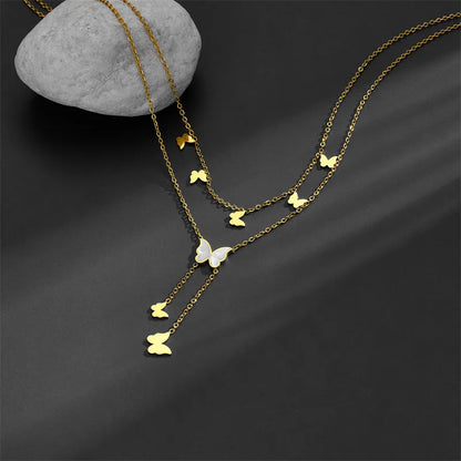 Titanium Steel 18K Gold Plated Casual Simple Style Plating Inlay Star Moon Acrylic Layered Necklaces