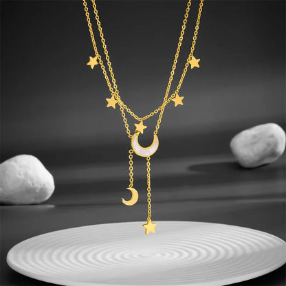 Titanium Steel 18K Gold Plated Casual Simple Style Plating Inlay Star Moon Acrylic Layered Necklaces