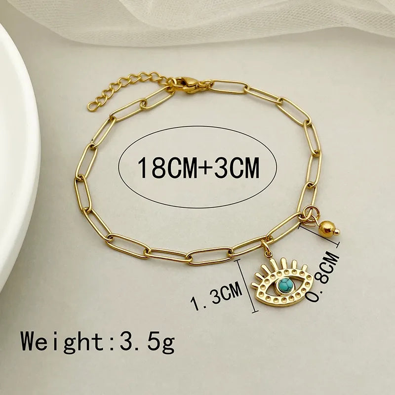 Casual Simple Style Streetwear Devil'S Eye 304 Stainless Steel 14K Gold Plated Turquoise Bracelets In Bulk