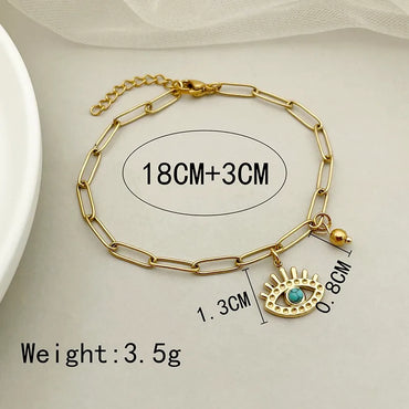 Casual Simple Style Streetwear Devil'S Eye 304 Stainless Steel 14K Gold Plated Turquoise Bracelets In Bulk