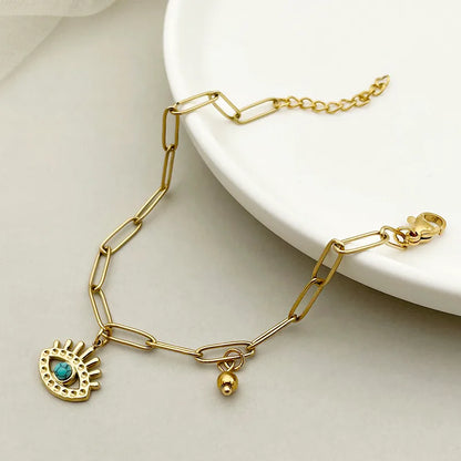 Casual Simple Style Streetwear Devil'S Eye 304 Stainless Steel 14K Gold Plated Turquoise Bracelets In Bulk