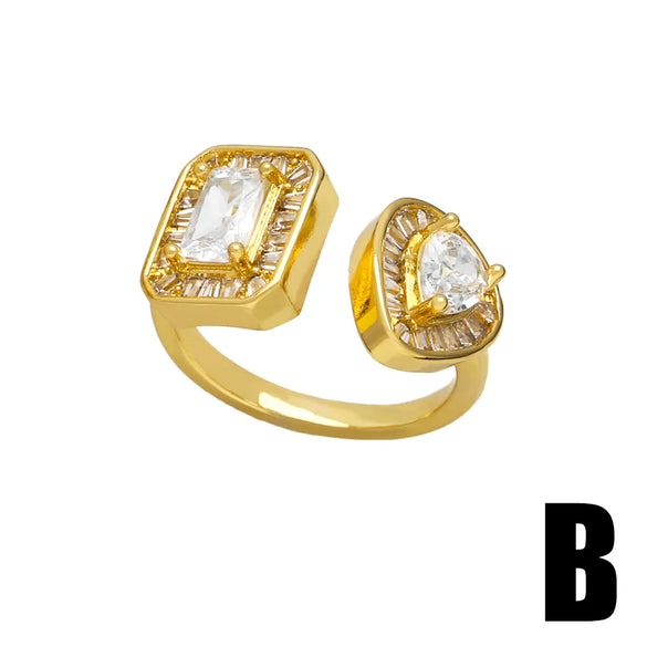 Casual Simple Style Streetwear Geometric Heart Shape Copper Plating Inlay Zircon 18k Gold Plated Open Rings