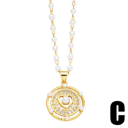 Casual Simple Style Streetwear Moon Heart Shape Copper Plating Inlay Zircon 18k Gold Plated Pendant Necklace