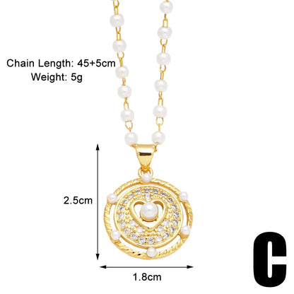 Casual Simple Style Streetwear Moon Heart Shape Copper Plating Inlay Zircon 18k Gold Plated Pendant Necklace