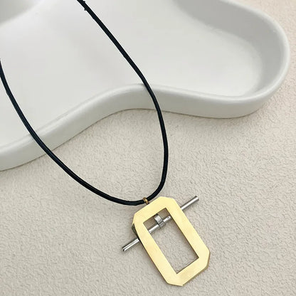 Casual Simple Style Streetwear Rectangle 14K Gold Plated 304 Stainless Steel Leather Rope Wholesale Pendant Necklace