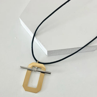 Casual Simple Style Streetwear Rectangle 14K Gold Plated 304 Stainless Steel Leather Rope Wholesale Pendant Necklace