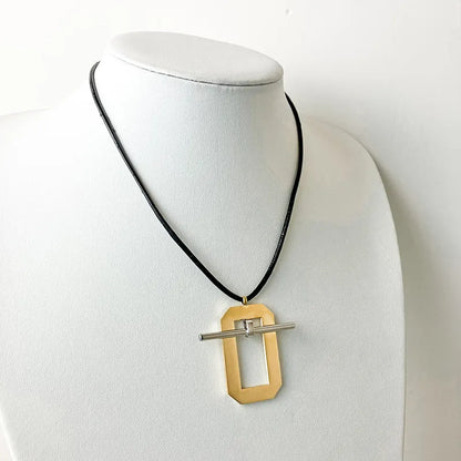 Casual Simple Style Streetwear Rectangle 14K Gold Plated 304 Stainless Steel Leather Rope Wholesale Pendant Necklace