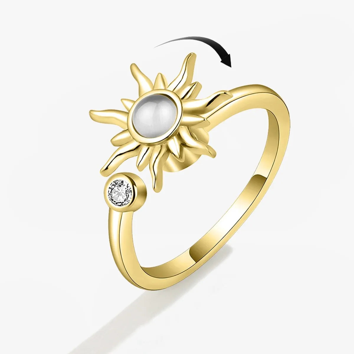 Casual Simple Style Sunflower Copper Plating Inlay Zircon Open Ring