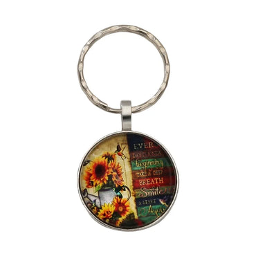 Casual Simple Style Sunflower Letter Alloy Glass Bag Pendant Keychain