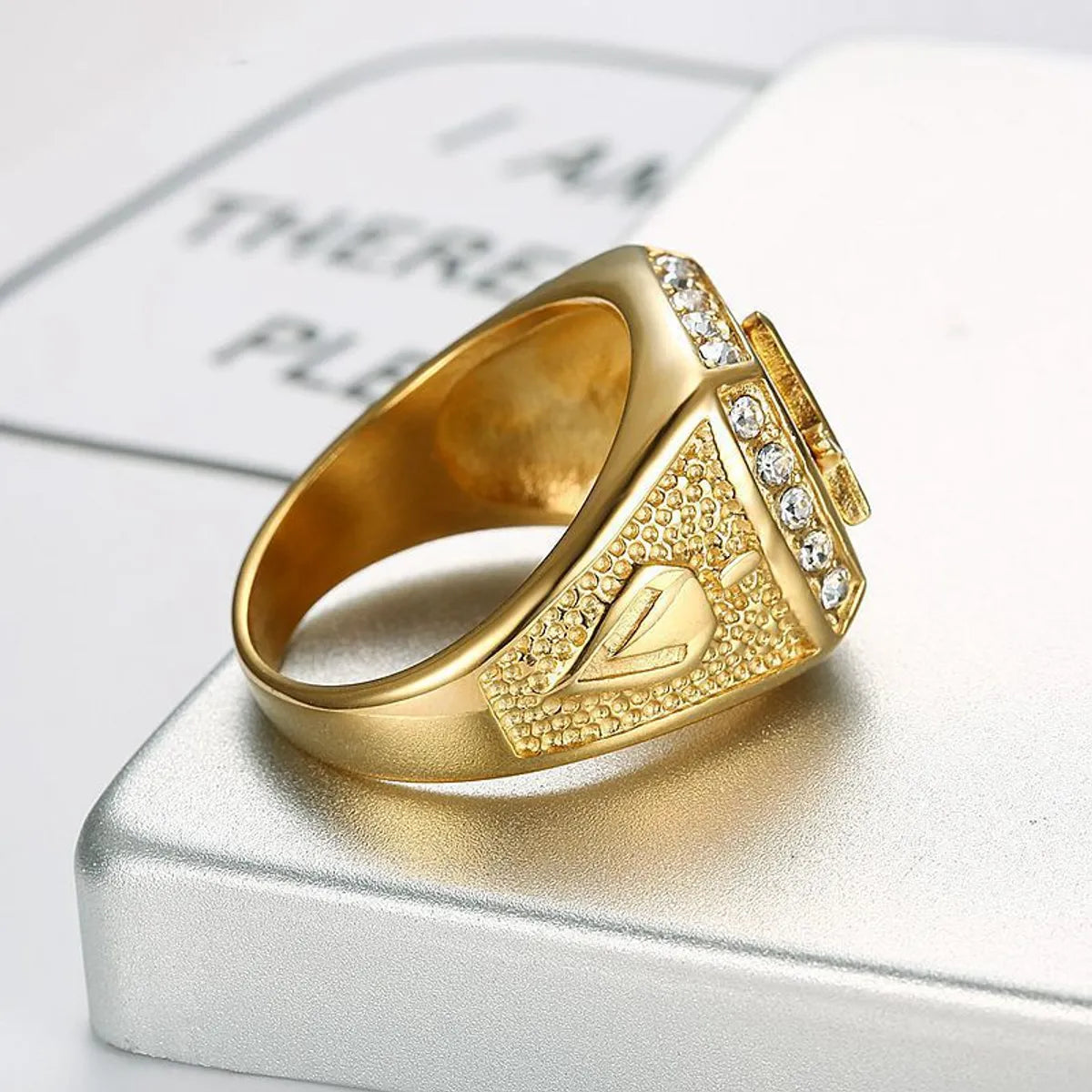 Casual Simple Style Symbol Titanium Steel Inlay Rhinestones Gold Plated Unisex Rings