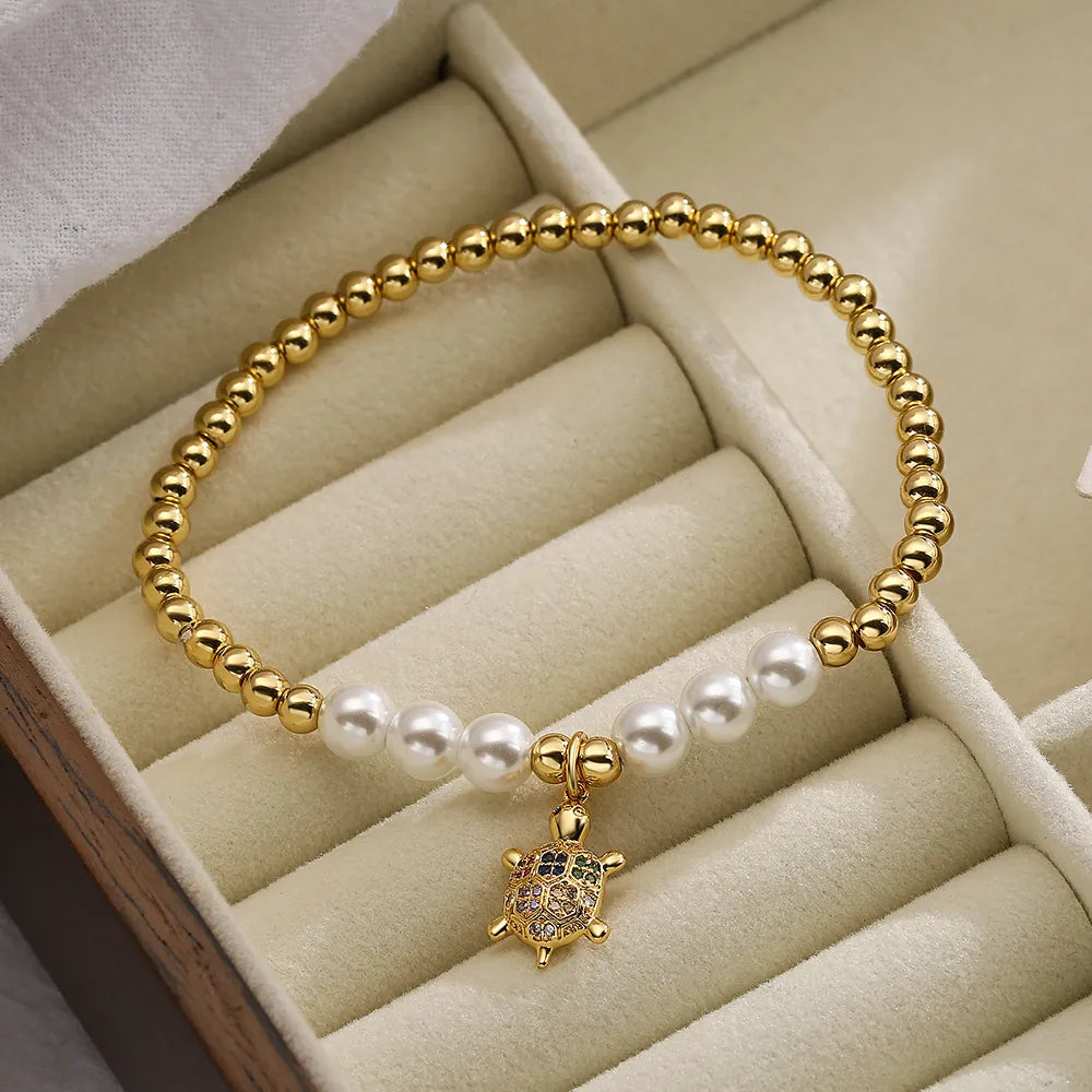 Casual Simple Style Tortoise Crab Fish Copper Pearl Plating Inlay Zircon 18k Gold Plated Bracelets