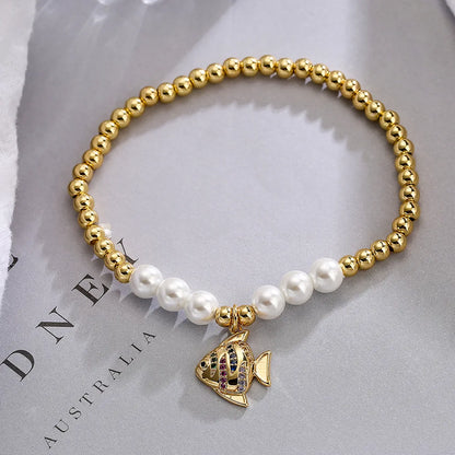 Casual Simple Style Tortoise Crab Fish Copper Pearl Plating Inlay Zircon 18k Gold Plated Bracelets