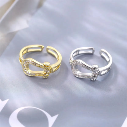 Casual Simple Style U Shape Copper Plating Inlay Zircon White Gold Plated Gold Plated Open Rings