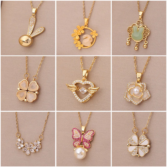 Casual Simple Style Water Droplets Heart Shape Flower Titanium Steel Plating Inlay Opal Zircon Pendant Necklace