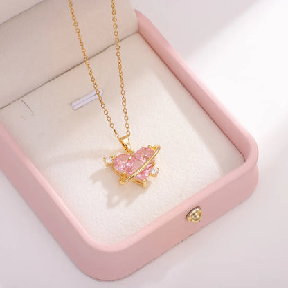 Casual Simple Style Water Droplets Heart Shape Flower Titanium Steel Plating Inlay Opal Zircon Pendant Necklace