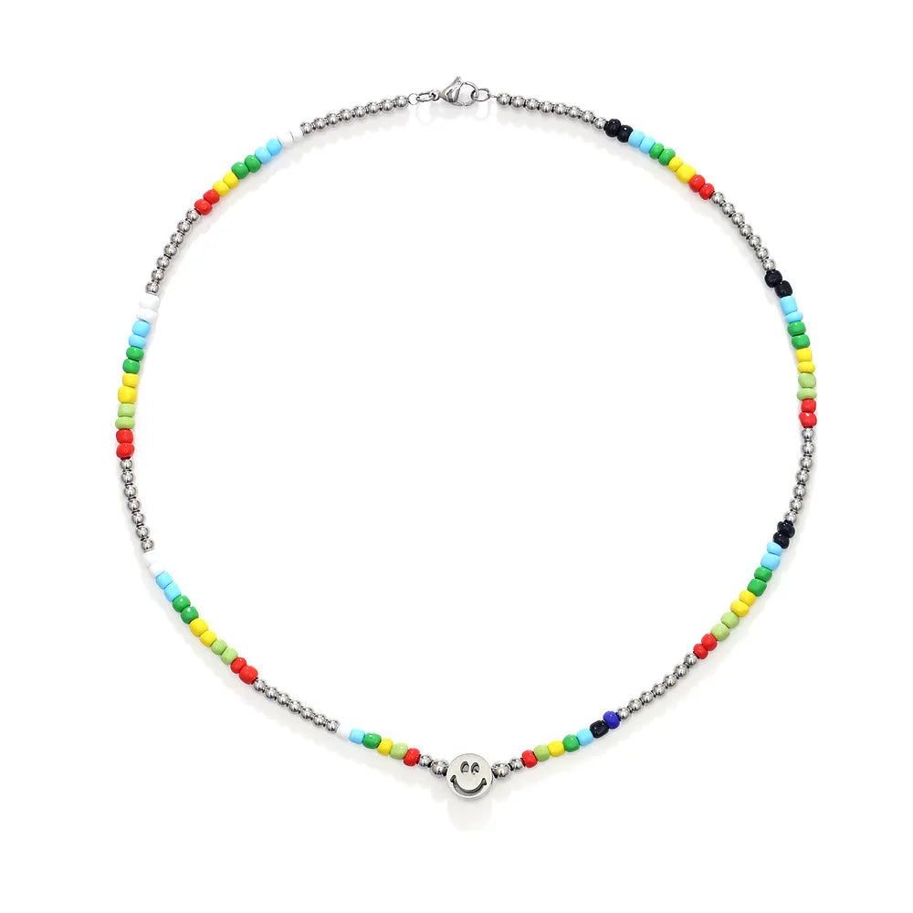 Casual Smile Face 304 Stainless Steel Glass Beaded 18K Gold Plated Women'S Necklace