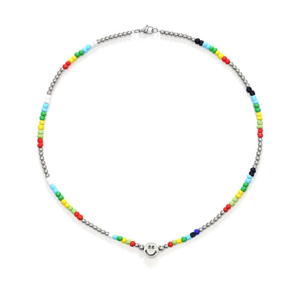 Casual Smile Face 304 Stainless Steel Glass Beaded 18K Gold Plated Women'S Necklace