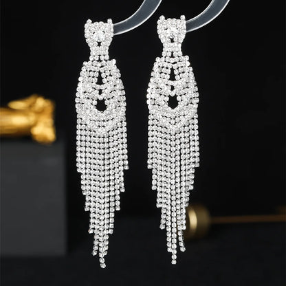 1 Pair Casual Solid Color Plating Inlay Copper Rhinestones Silver Plated Drop Earrings