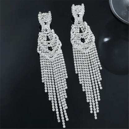 1 Pair Casual Solid Color Plating Inlay Copper Rhinestones Silver Plated Drop Earrings